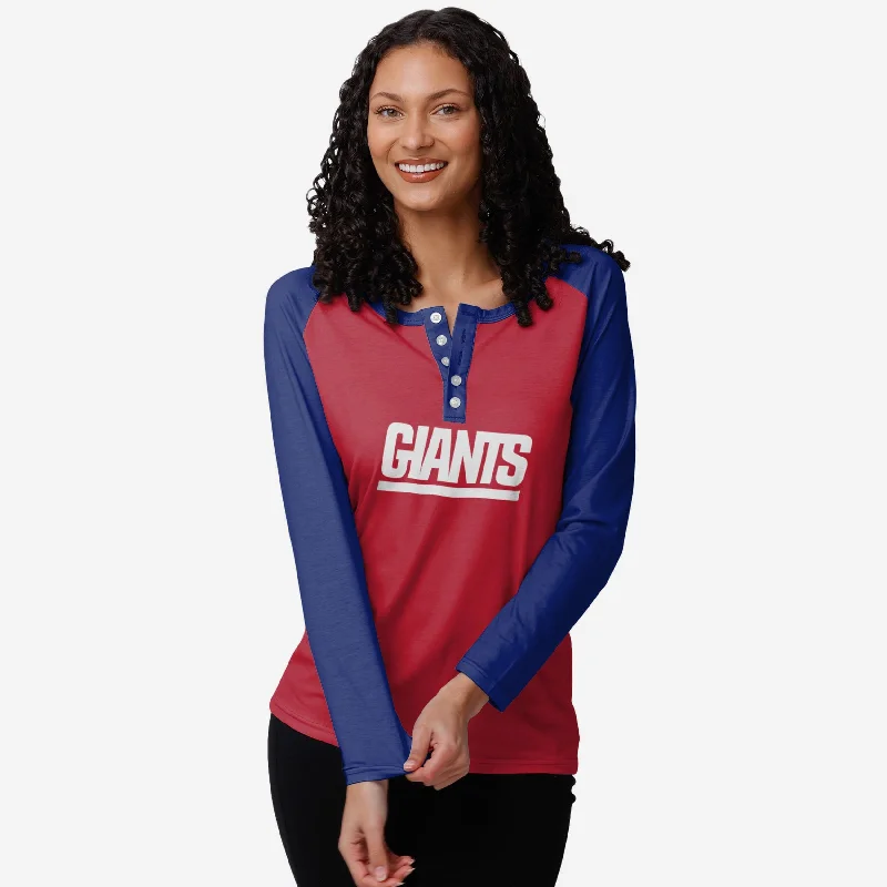 New York Giants Womens Big Wordmark Long Sleeve Henley