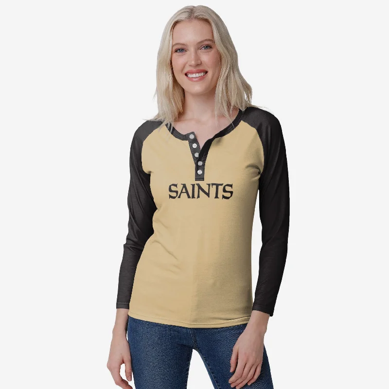 New Orleans Saints Womens Big Wordmark Long Sleeve Henley