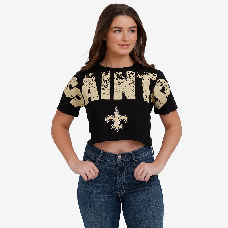 New Orleans Saints Womens Distressed Wordmark Crop Top