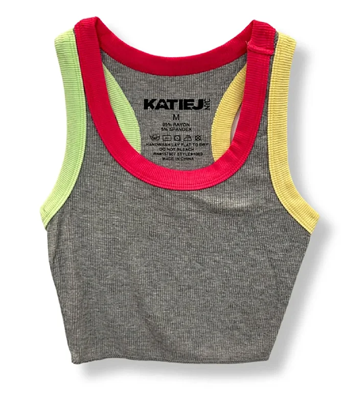 Katie J NYC Girls Holiday Grey Multi Trim Livi Tank