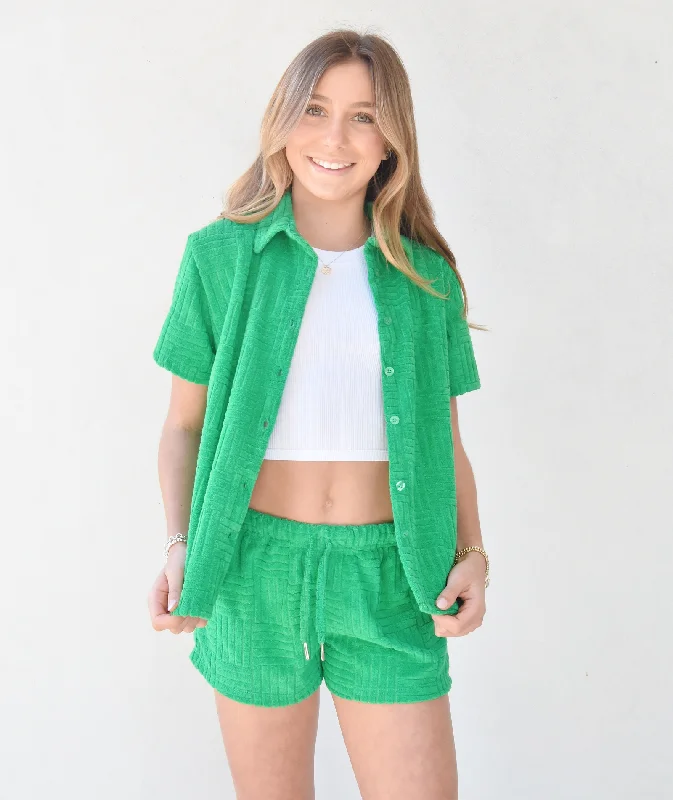 FBZ Girls Green Terry Button Top