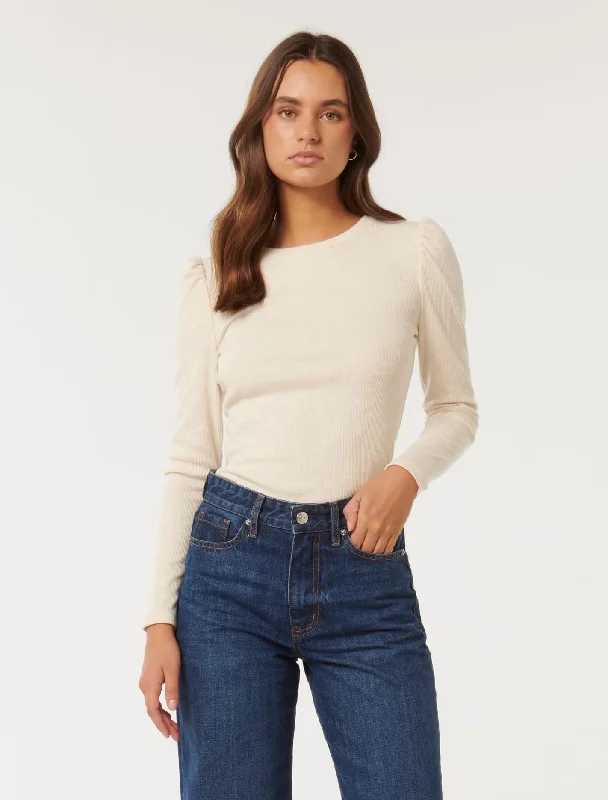 Vina Ribbed Puff Sleeve Top