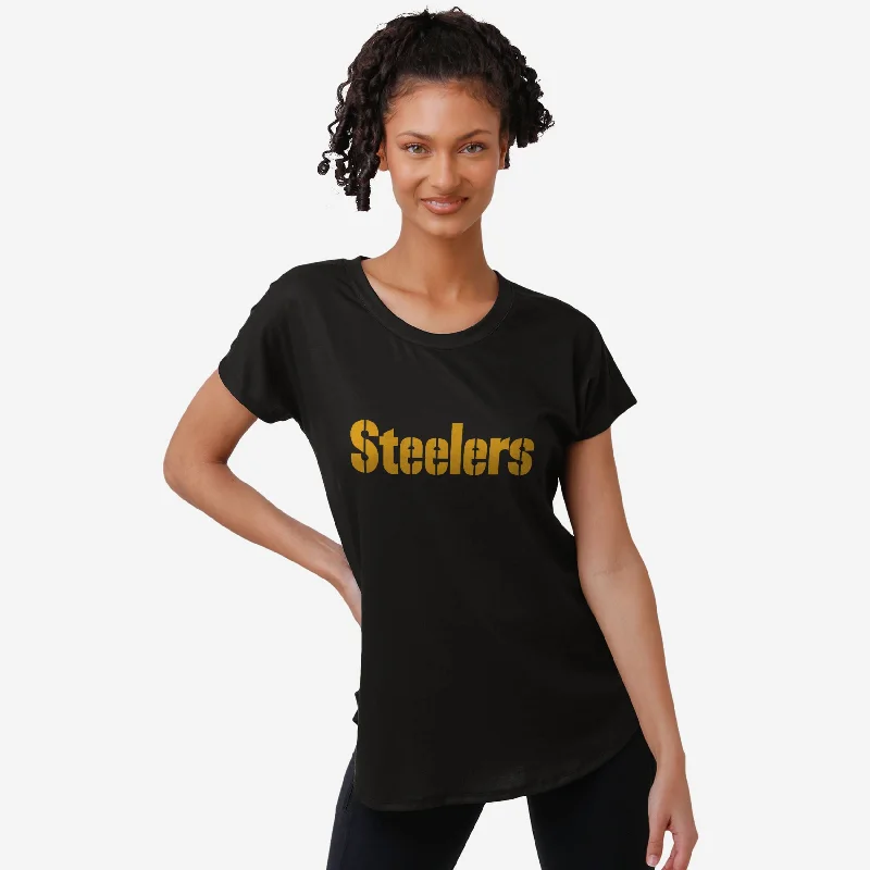 Pittsburgh Steelers Womens Wordmark Black Tunic Top