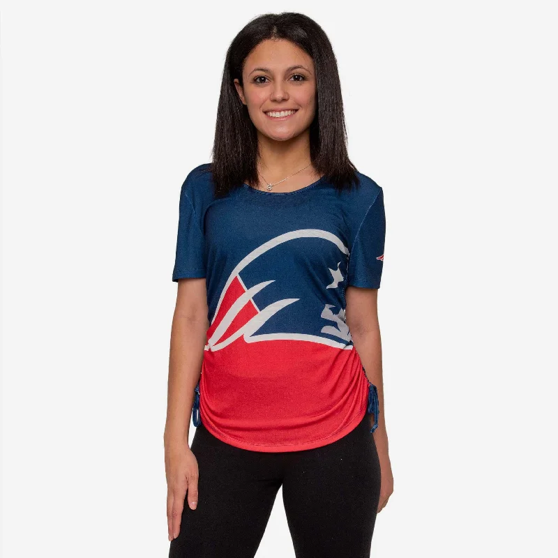 New England Patriots Womens Ruched Replay Short Sleeve Top