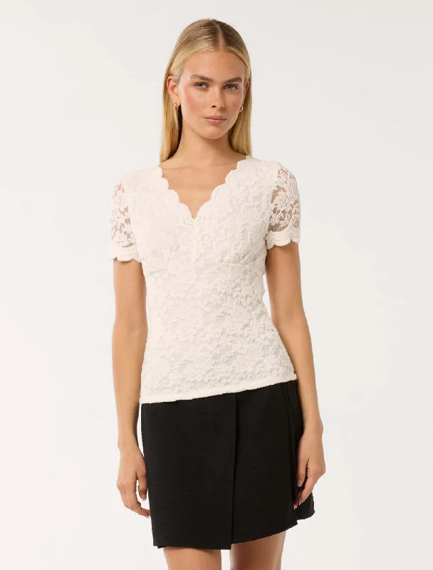 Yianna Lace V Neck Top