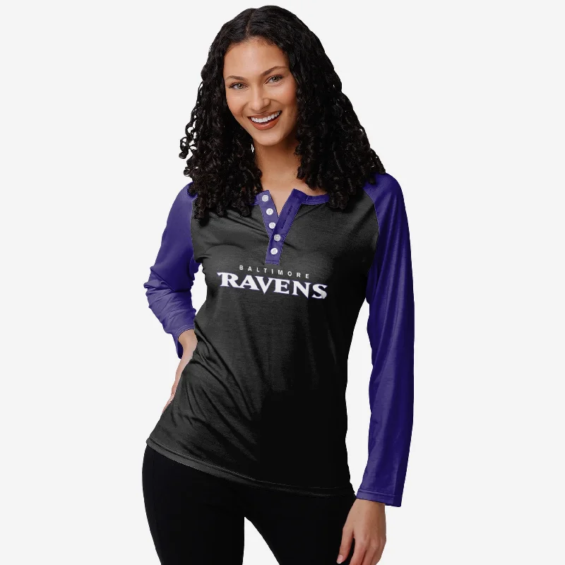 Baltimore Ravens Womens Big Wordmark Long Sleeve Henley