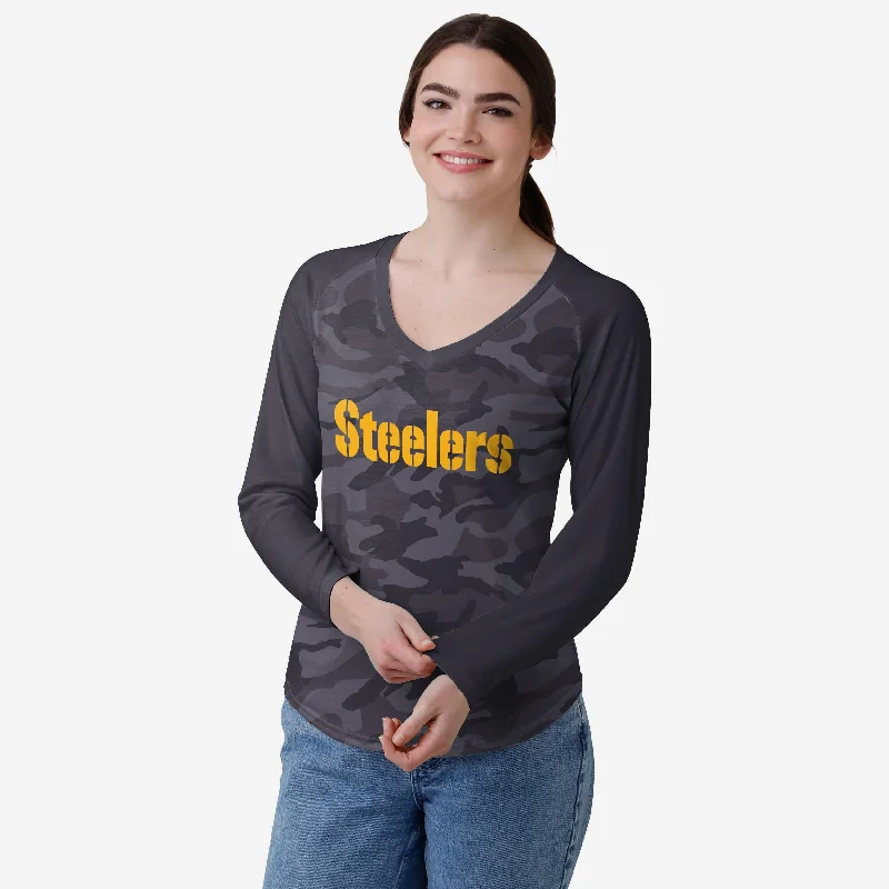 Pittsburgh Steelers Womens Wordmark Tonal Camo Raglan T-Shirt