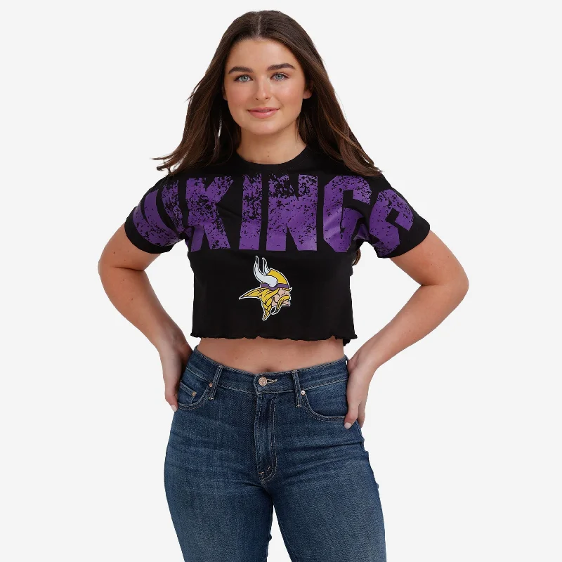 Minnesota Vikings Womens Distressed Wordmark Crop Top