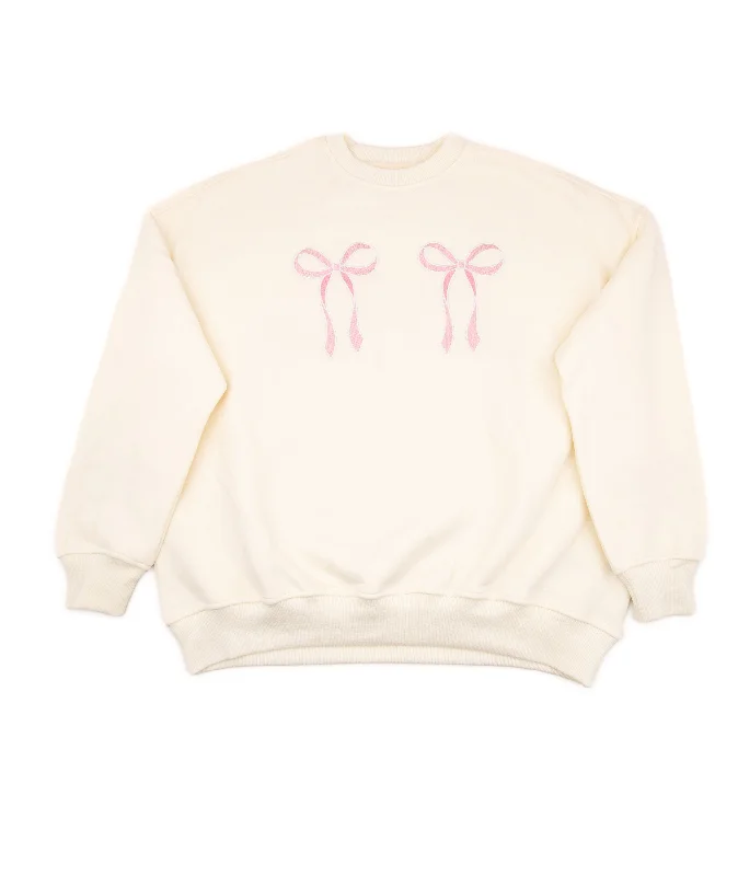 Sunkissed Coconut Juniors Embroidered Pink Bow Sweatshirt