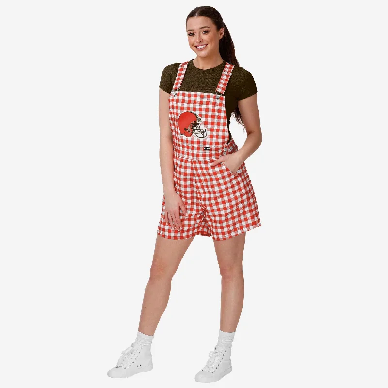 Cleveland Browns Womens Gingham Check Bib Shortalls