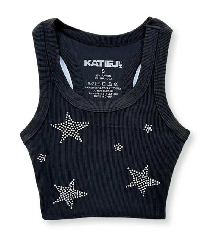 Katie J NYC Girls Black/Silver Stars Livi Tank