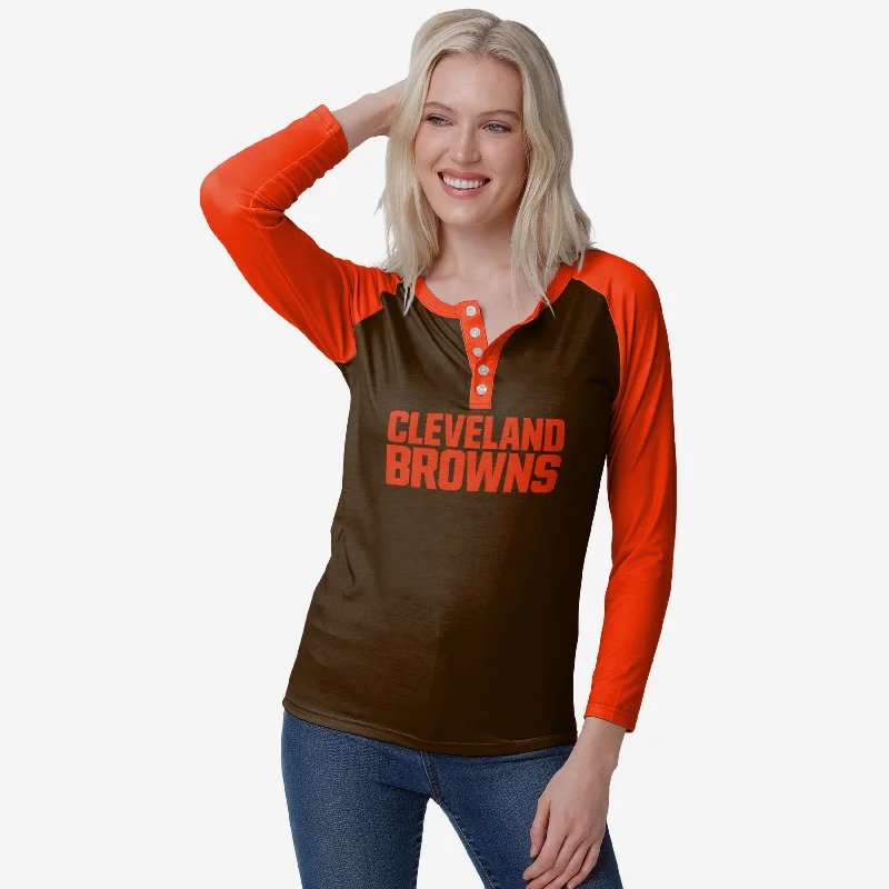 Cleveland Browns Womens Big Wordmark Long Sleeve Henley