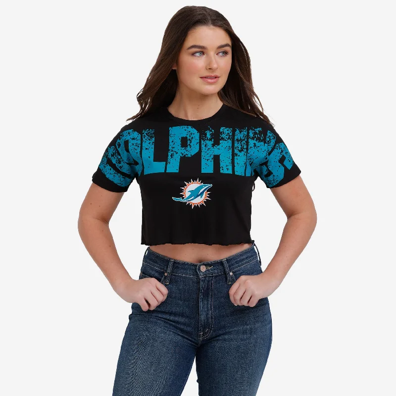 Miami Dolphins Womens Distressed Wordmark Crop Top