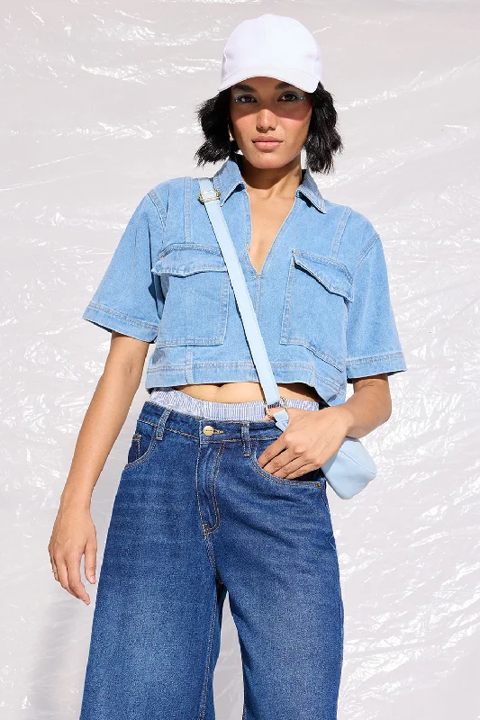 Front Pocket Denim Crop Top