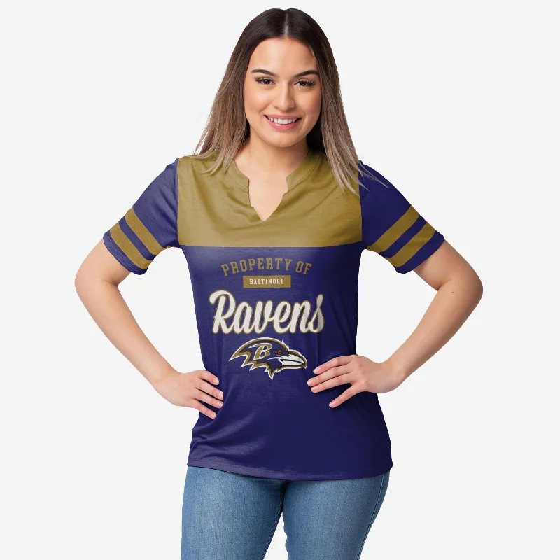 Baltimore Ravens Womens Team Stripe Property Of V-Neck T-Shirt