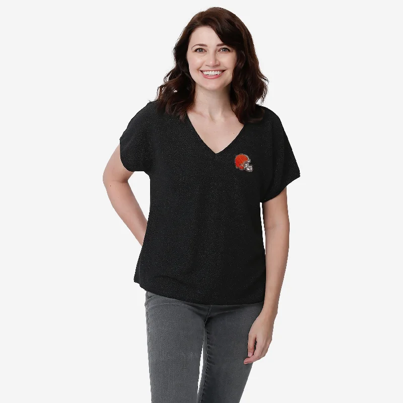 Cleveland Browns Womens Gametime Glitter V-Neck T-Shirt