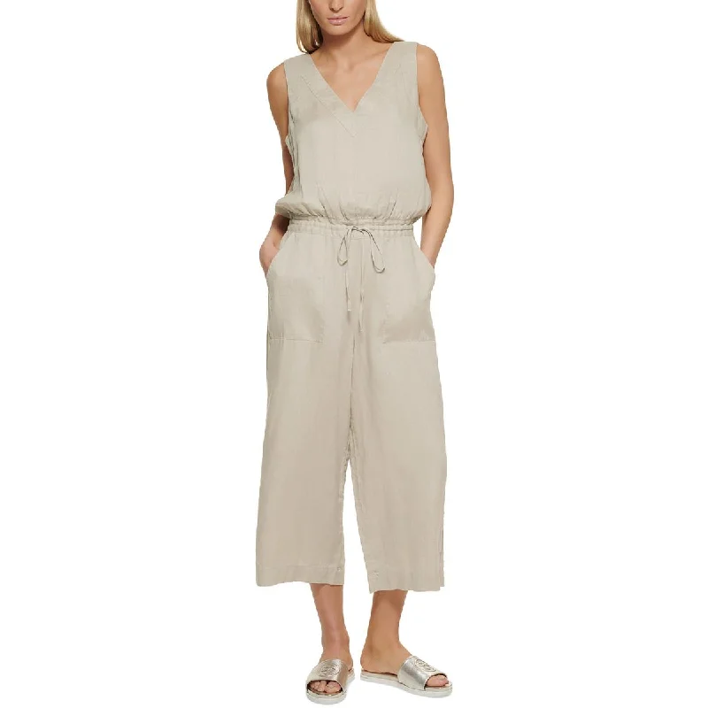 DKNY Womens Linen Sleeveless Jumpsuit