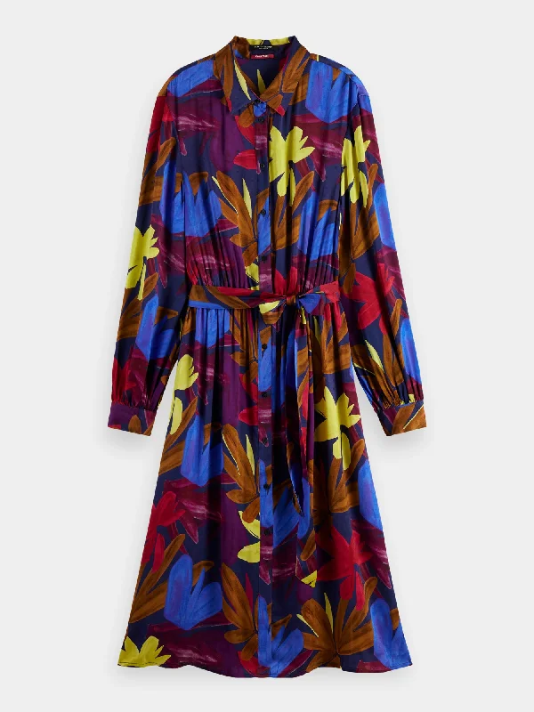 Relaxed-fit printed midi jacquard shirt dress