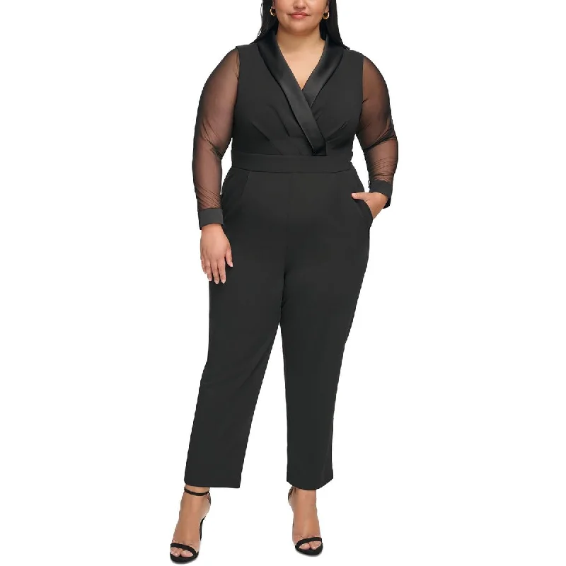 Jessica Howard Womens Plus Illusion Long Sleeve Jumpsuit