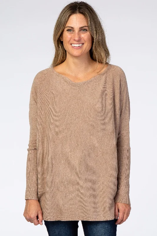 Mocha Soft Knit Boatneck Dolman Sleeve Sweater