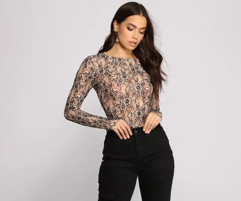 Two Tone Floral Lace Bodysuit