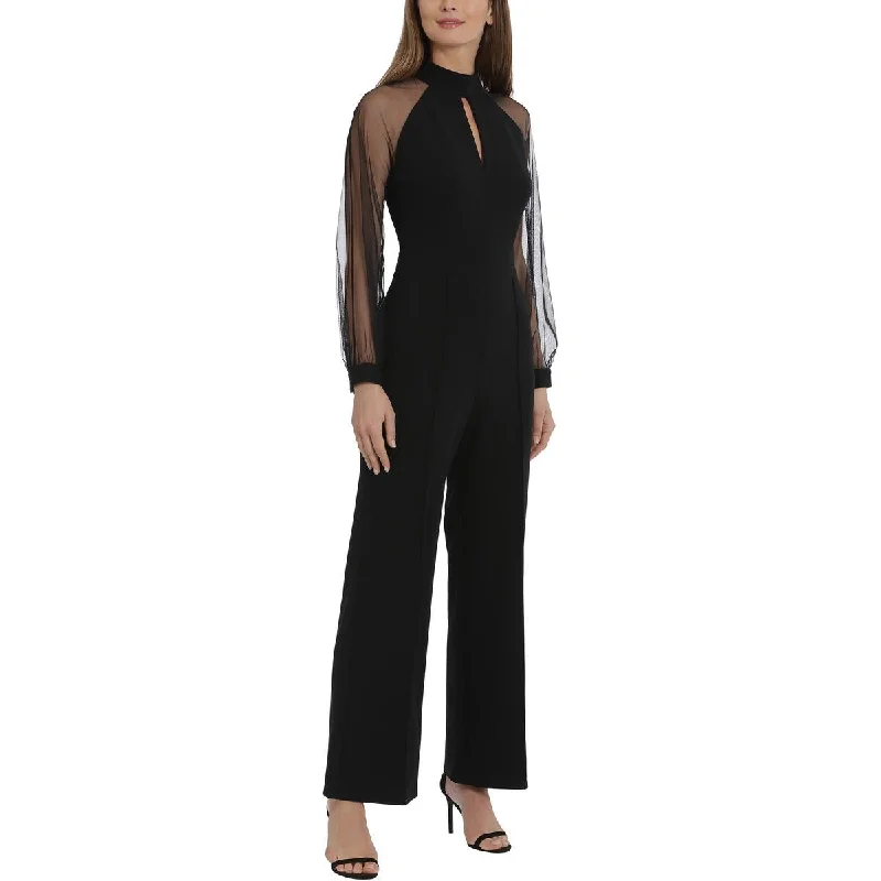 Maggy London Womens Mesh Sleeve Keyhole Jumpsuit