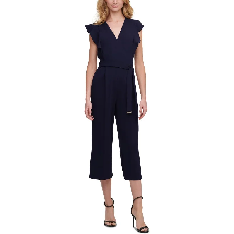 Tommy Hilfiger Womens Surplice Belted Jumpsuit