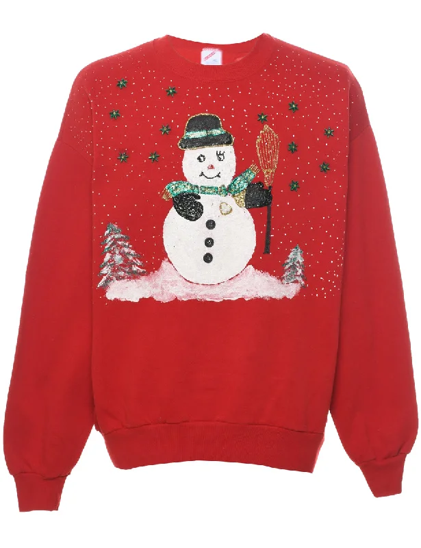 Red Snowman Christmas Sweatshirt - XL