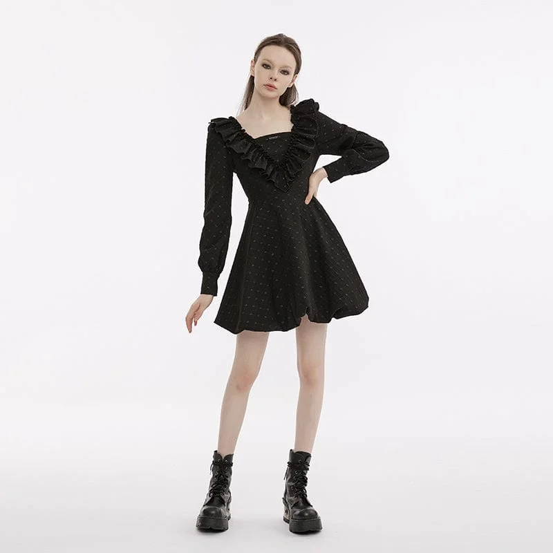 Women's Gothic Ruffled Jacquard Bubble Dress