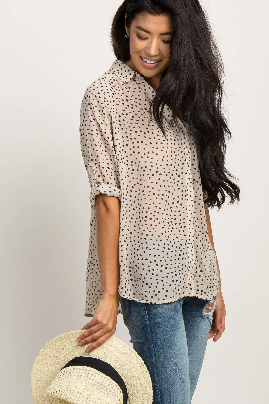 Beige Polka Dot Chiffon Blouse