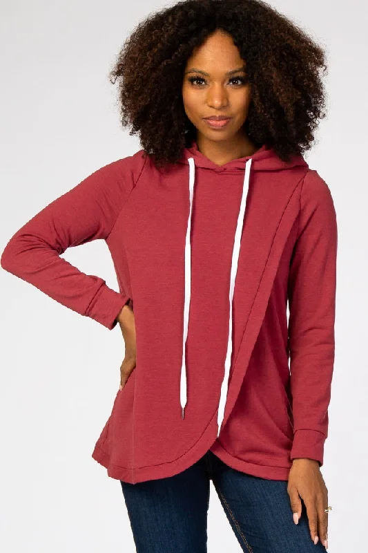 Red Layered Front Nursing Fleece Hoodie