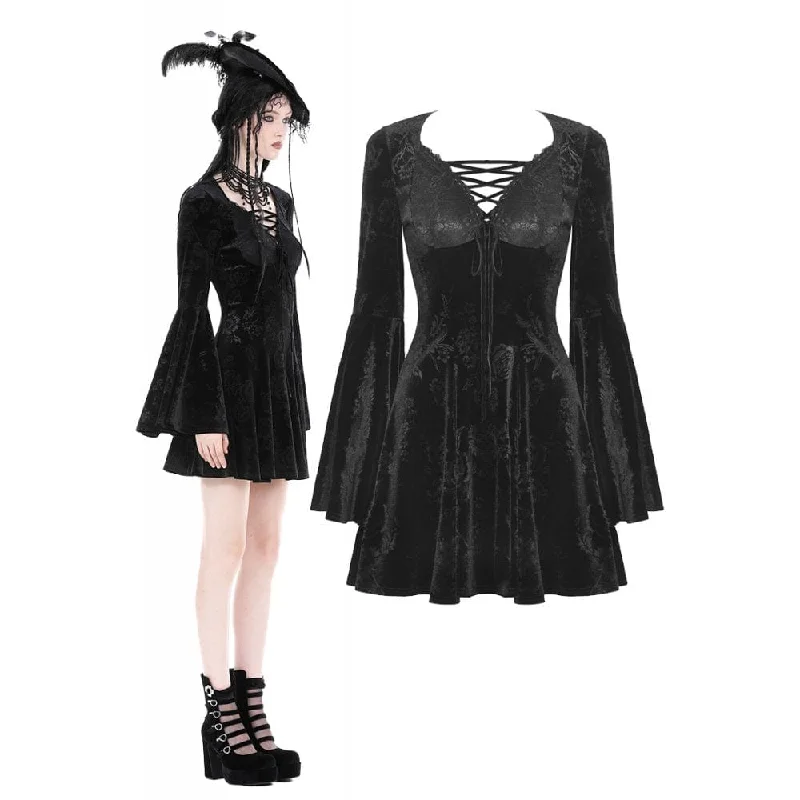 Women's Gothic Plunging Flared Sleeved Velvet Dress