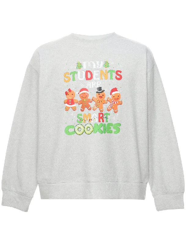 Teddy Bear Print Christmas Sweatshirt - L