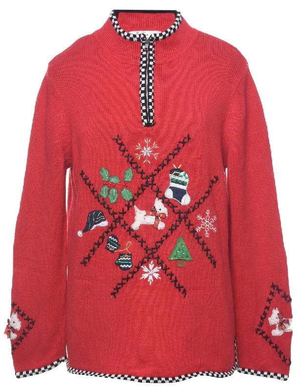 Embroidered Christmas Jumper - L