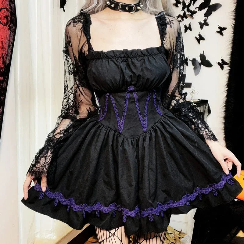 Women's Gothic Lace Sleeved Draped Dress