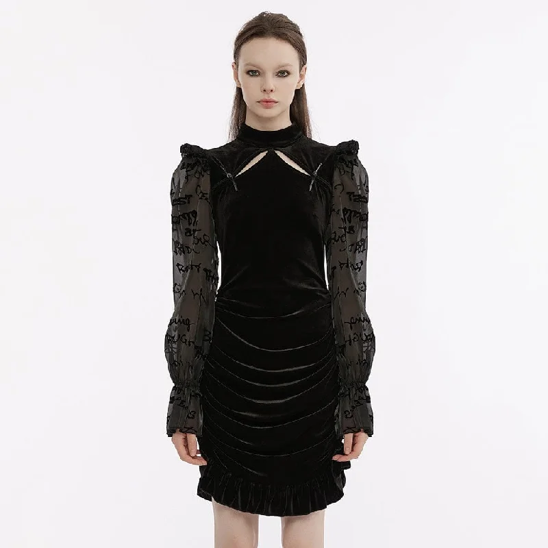 Women's Gothic Puff Sleeved Cutout Ruched Dress