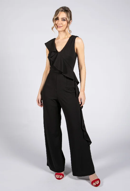 Black Ruffled Side Jumpsuit