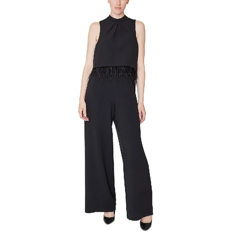 Julia Jordan Womens Feather Trim Overlay Jumpsuit