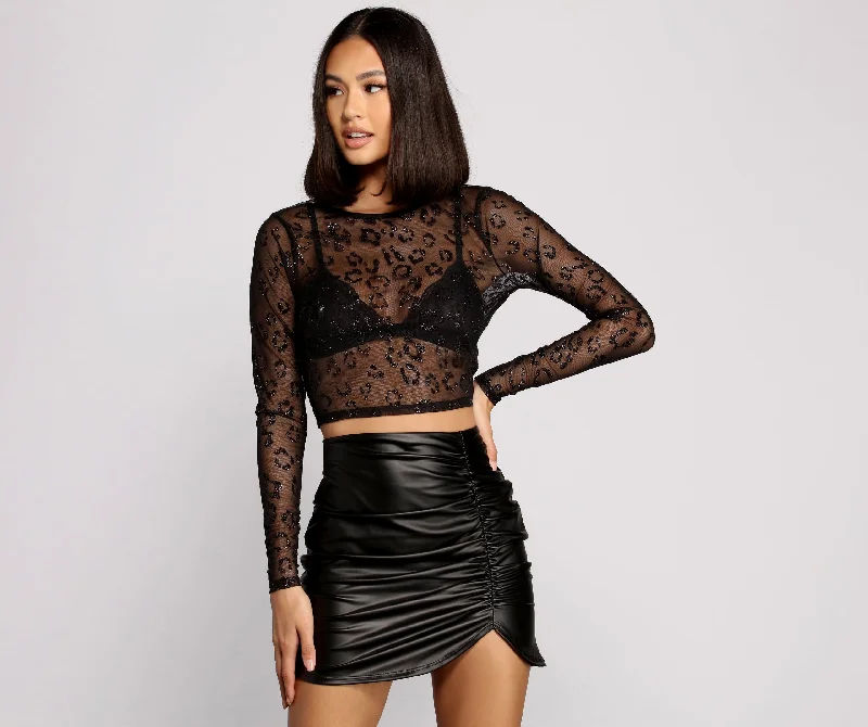 Get Spotted Glitter Mesh Crop Top