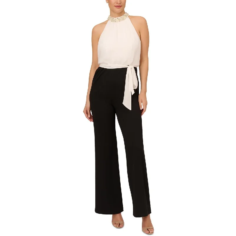 Adrianna Papell Womens Pearl Neck Blouson Jumpsuit