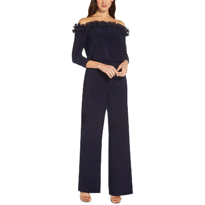 Adrianna Papell Womens Ruffled Off The Shoulder Jumpsuit