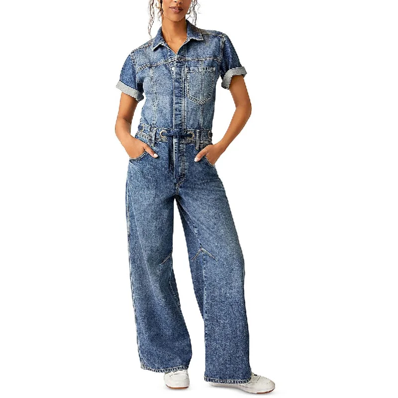 We The Free Womens Edison Denim Wide Leg Jumpsuit