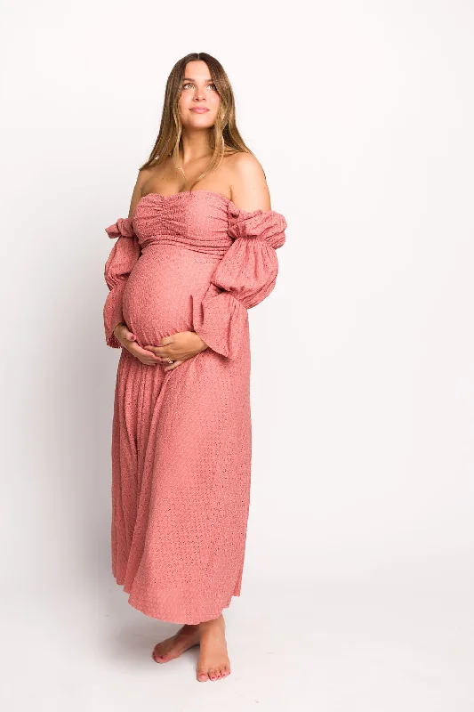 Corrine Tiered Sleeve Maxi Dress with Pockets in Dusty Rose - Bump Friendly