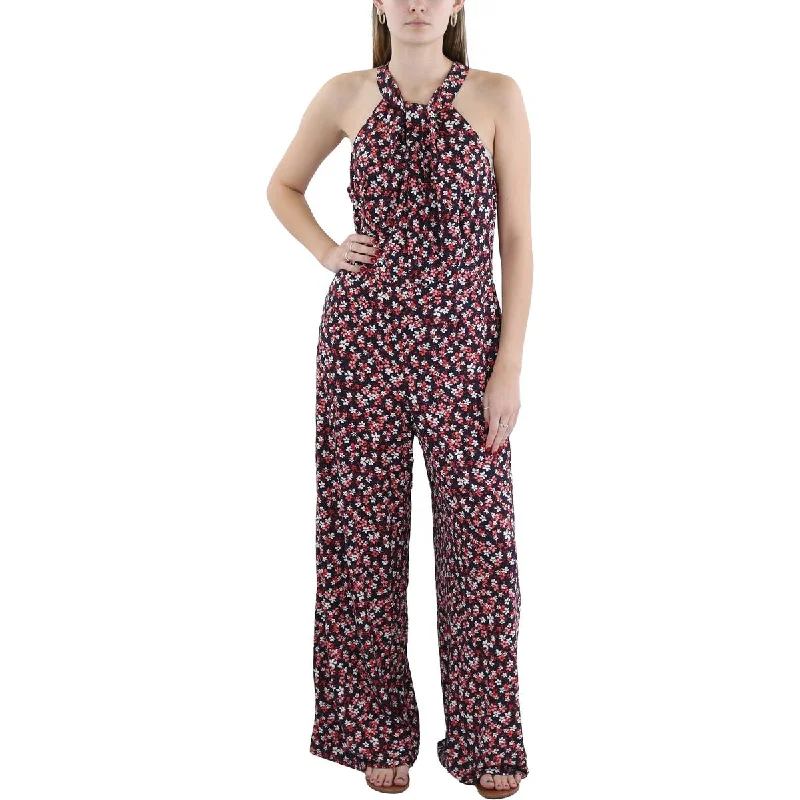 Nina Leonard Womens Floral Print Wide Leg Jumpsuit