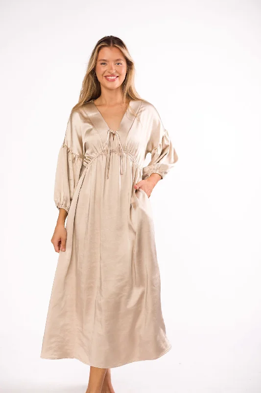 Hunter Premium *Satin* Midi Dress in Champagne - Bump Friendly