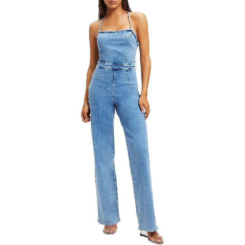 Good American Womens Denim Straight-Leg Jumpsuit