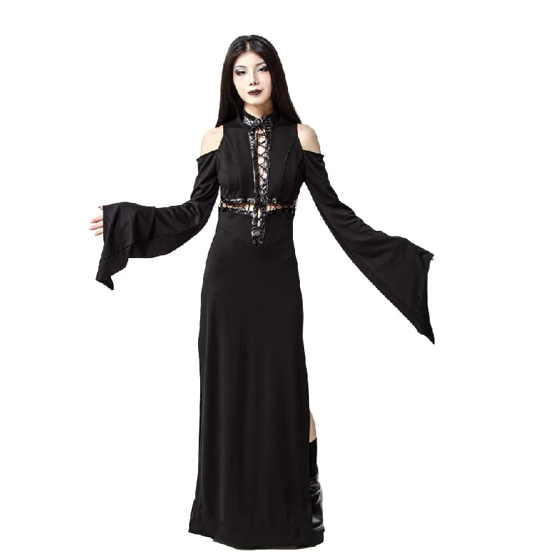 Women's Gothic Lacing-up  Trumpet Sleeved Maxi Dress