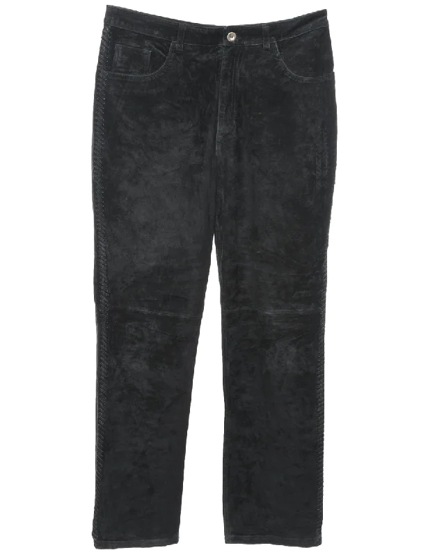 Black Classic Suede Trousers - W32 L30