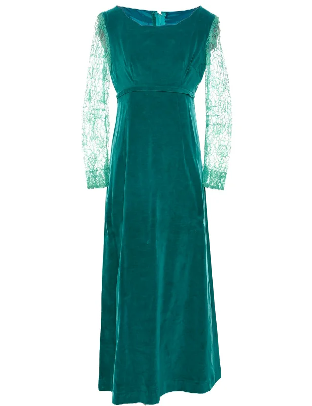 Velvet Turquoise Evening Dress - S