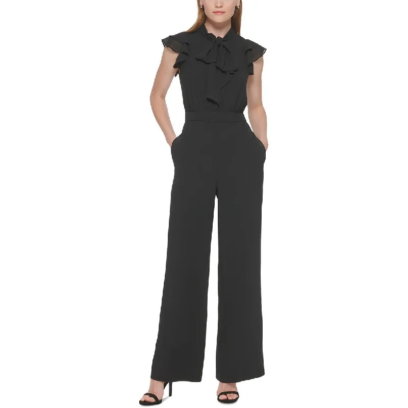 Vince Camuto Womens Chiffon Ruffled Sleeves Jumpsuit